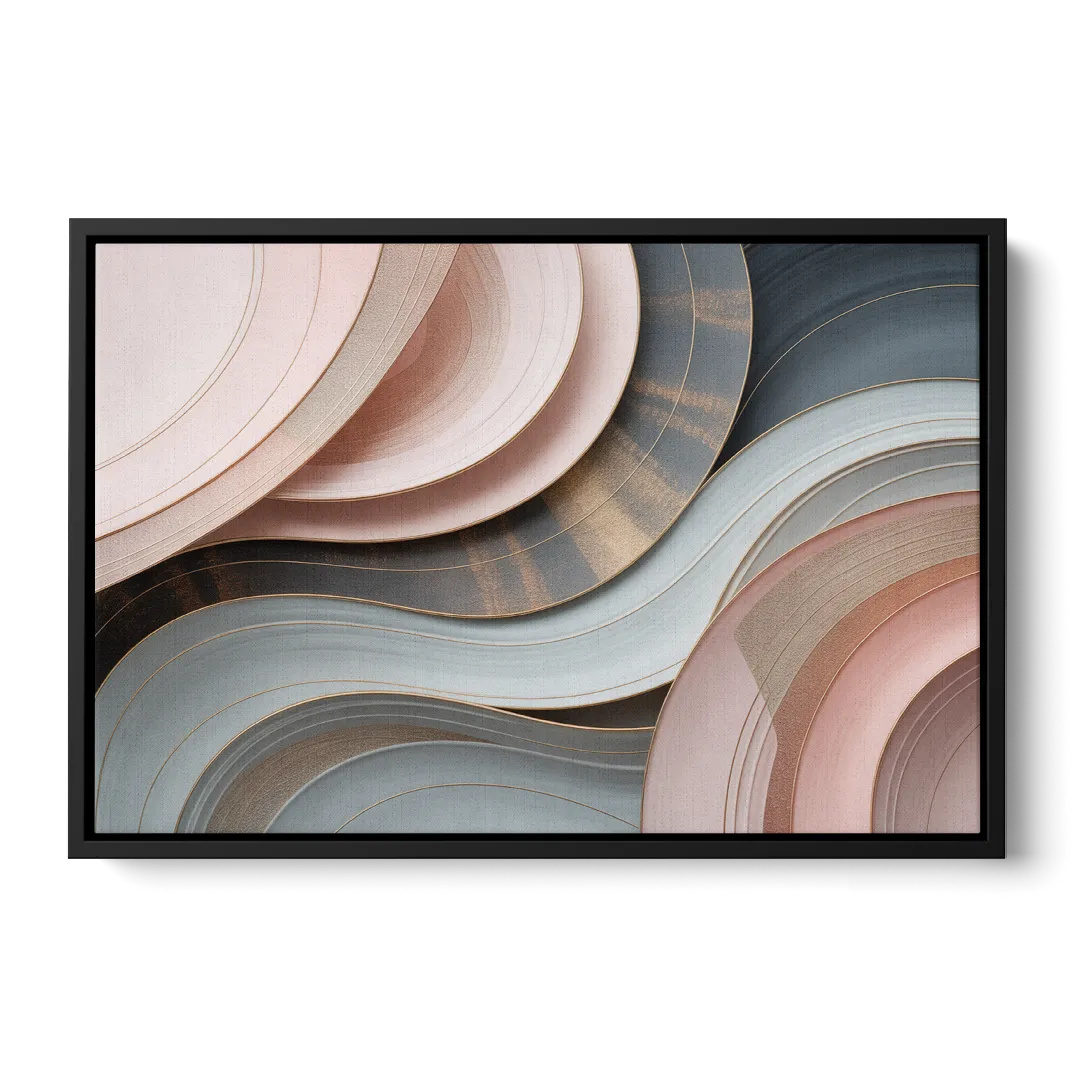 Serene Elegance Pink and Grey Abstract - Black Frame Canvas