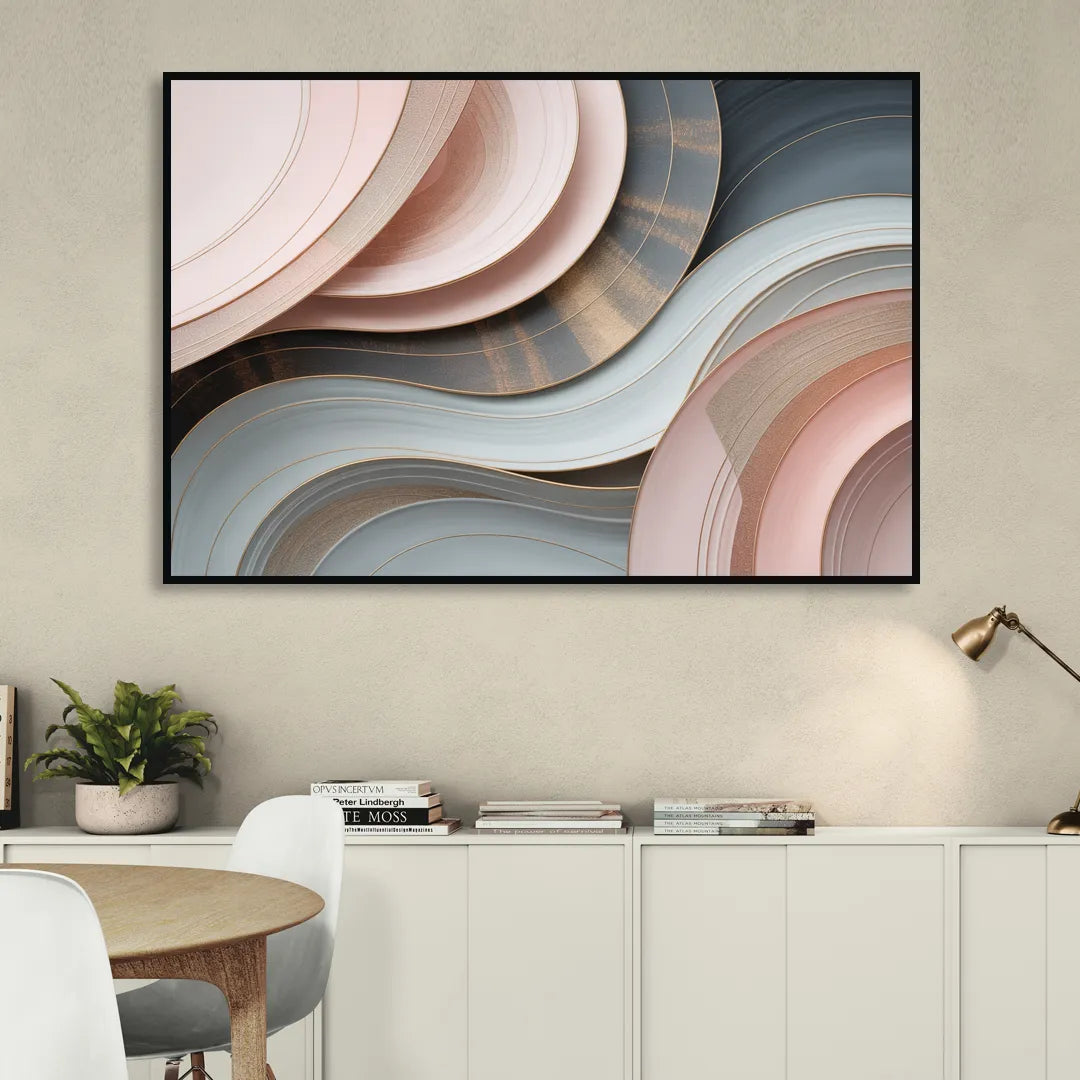 Serene Elegance Pink and Grey Abstract Living Room - Black Canvas Wall Art