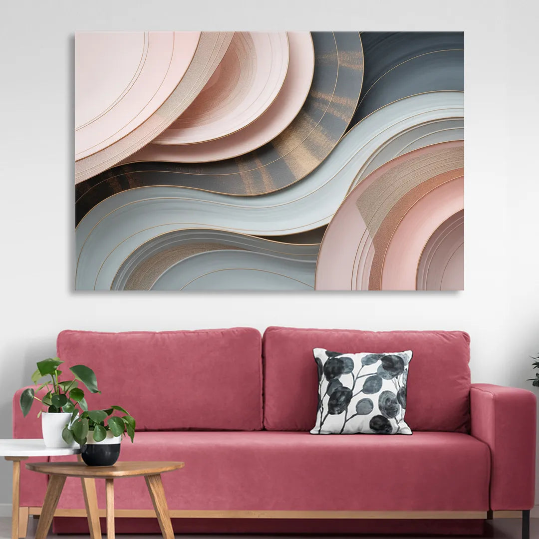Serene Elegance Pink and Grey Abstract Sitting Room - Canvas Wall Art