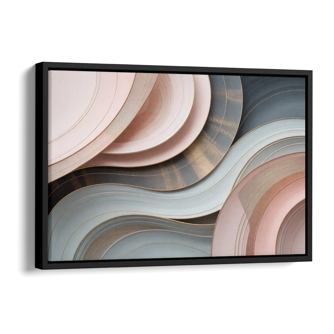 Serene Elegance Pink and Grey Abstract Side - Black Canvas Wall Art