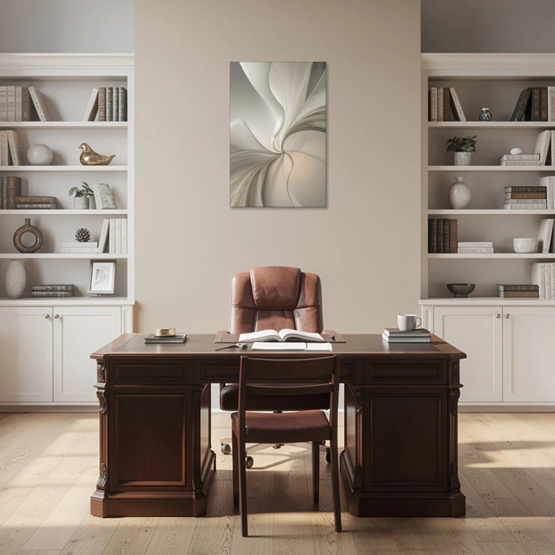 Serene Elegance in White Abstract - Canvas Wall Art - Office - 24x36