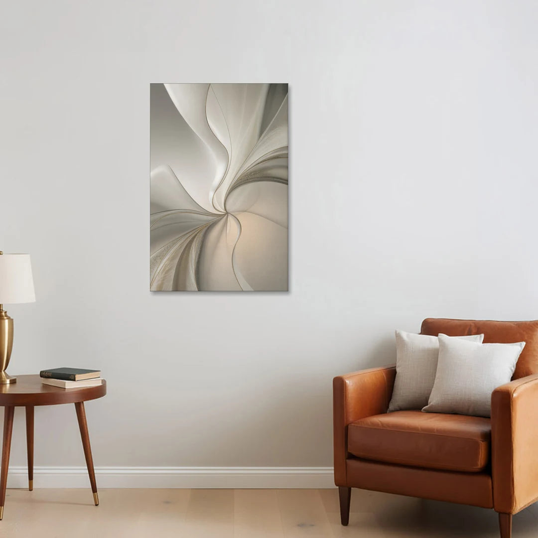 Serene Elegance in White Abstract - Canvas Wall Art - Sofa - 24x36