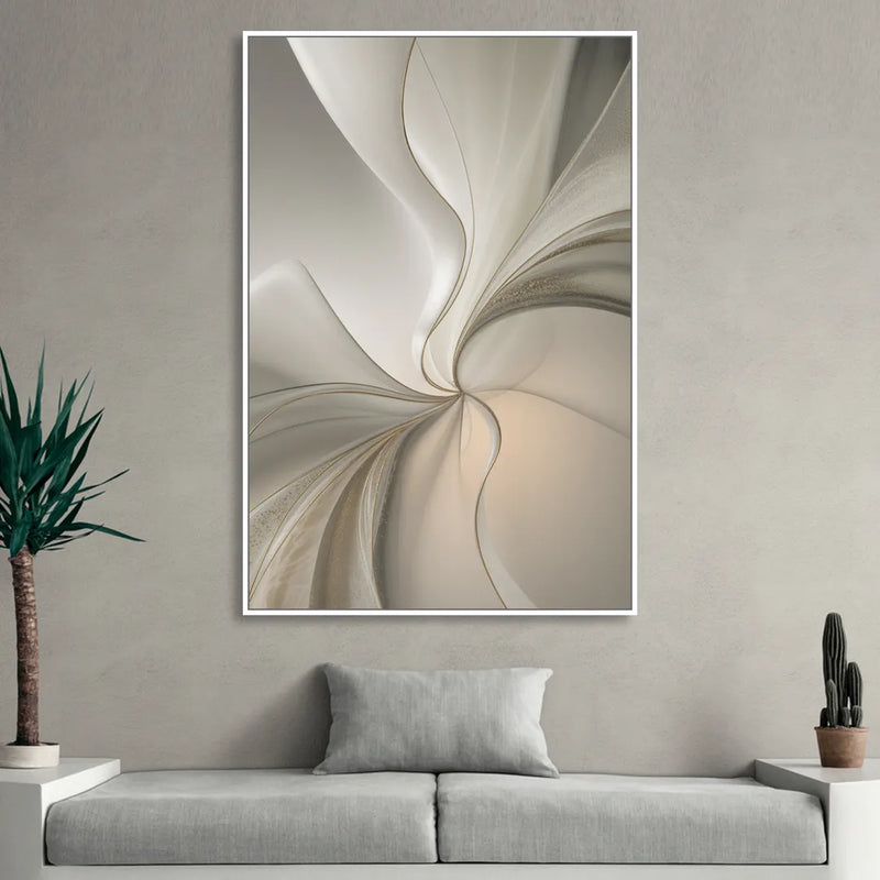Serene Elegance in White Abstract Sitting Room - White Canvas Wall Art