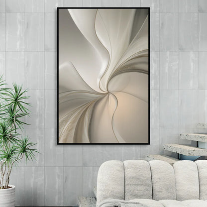 Serene Elegance in White Abstract Living Room - Black Canvas Wall Art