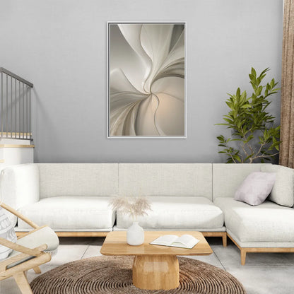 Serene Elegance in White Abstract - Living Room White Frame Canvas