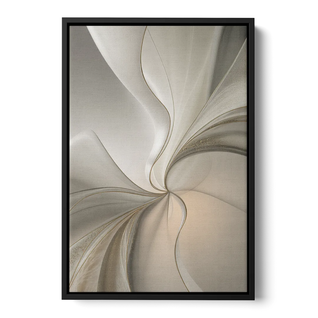 Serene Elegance in White Abstract - Black Frame Canvas
