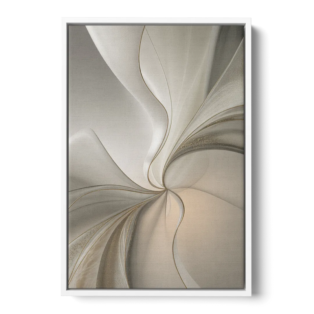 Serene Elegance in White Abstract - White Frame Canvas