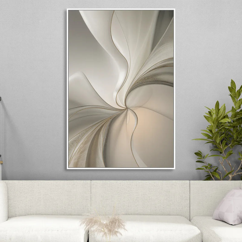 Serene Elegance in White Abstract Living Room - White Canvas Wall Art