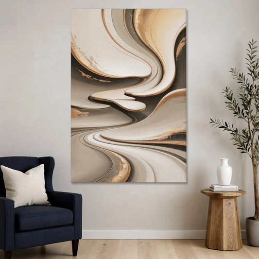 Serene Flow Beige Abstract - Canvas Wall Art - Sofa - 40x60