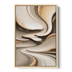 Serene Flow Beige Abstract - Oak Framed Canvas Wall Art - Front