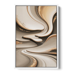 Serene Flow Beige Abstract - White Framed Canvas Wall Art - Front