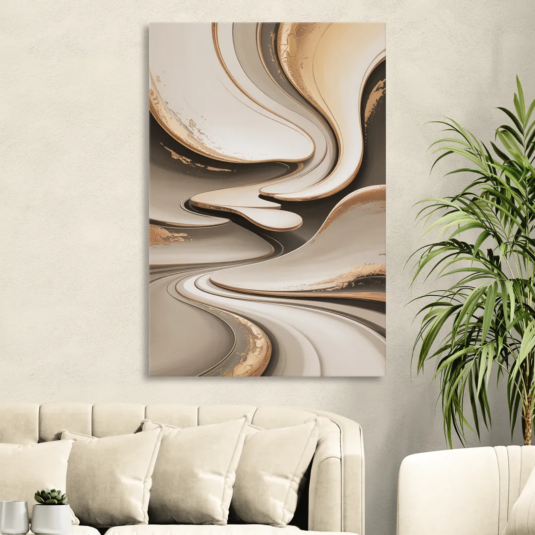 Serene Flow Beige Abstract Sitting Room - Canvas Wall Art
