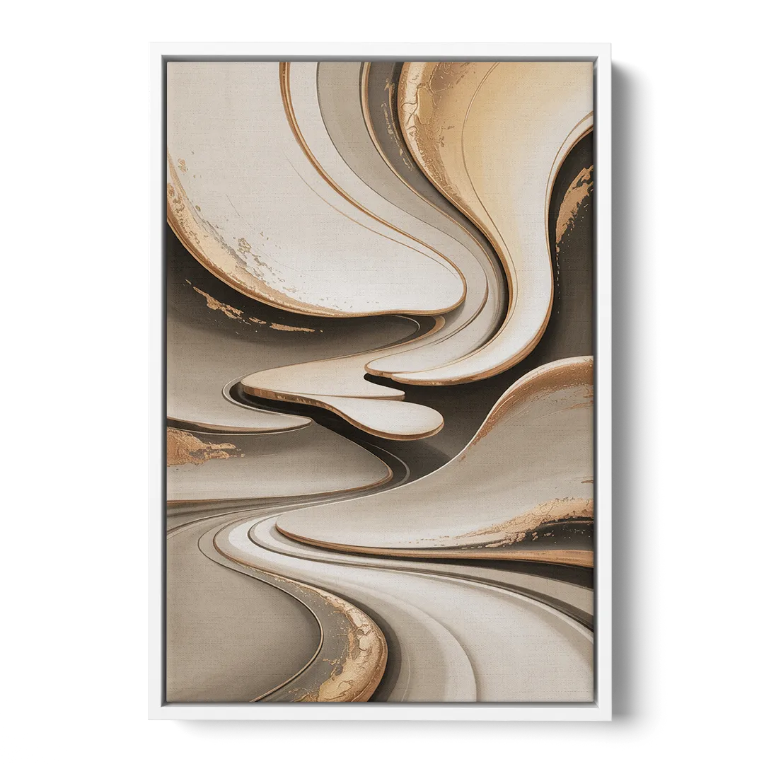 Serene Flow Beige Abstract - White Frame Canvas