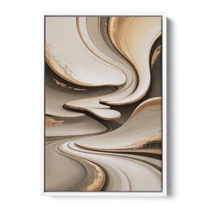 Serene Flow Beige Abstract - White Frame Canvas