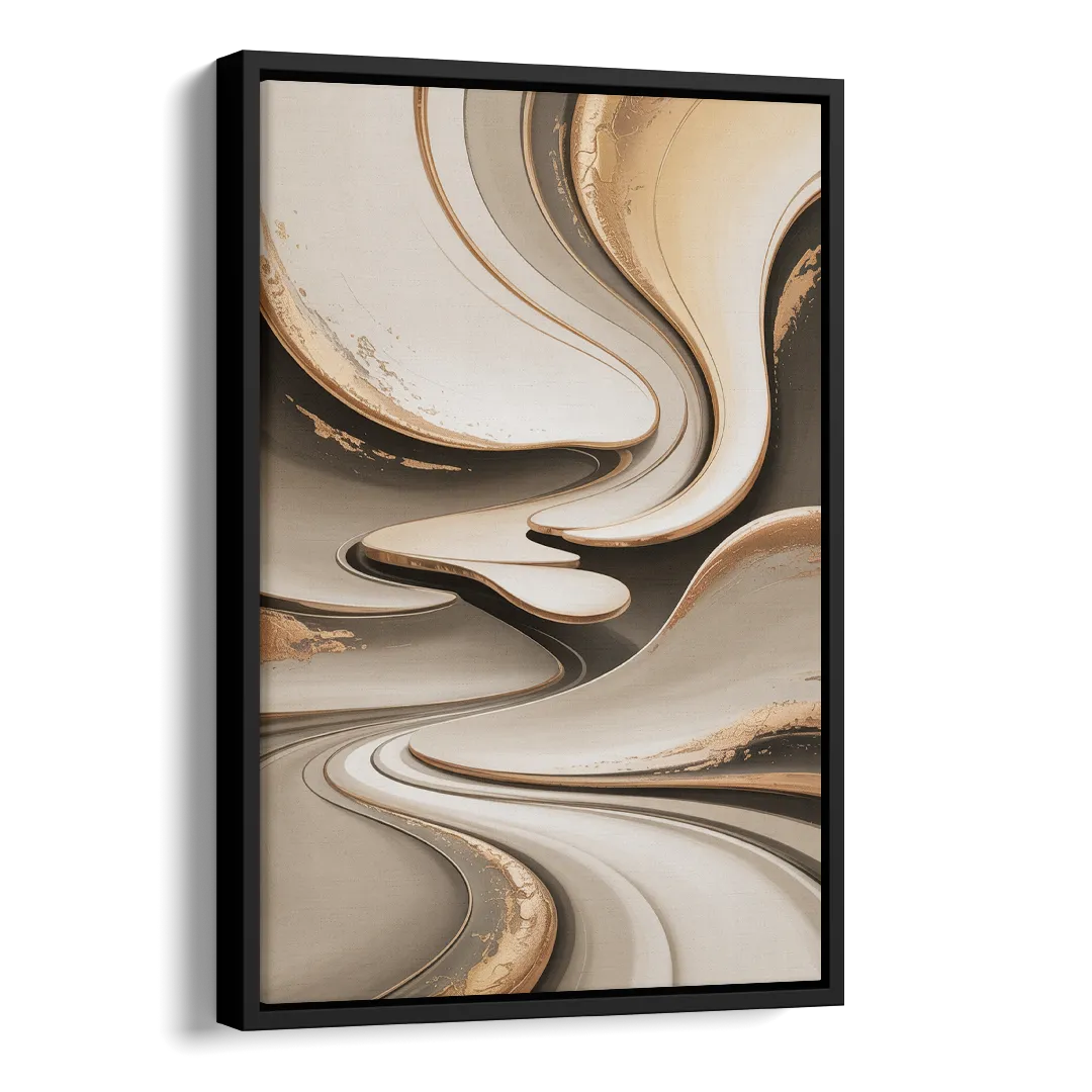 Serene Flow Beige Abstract Side - Black Canvas Wall Art
