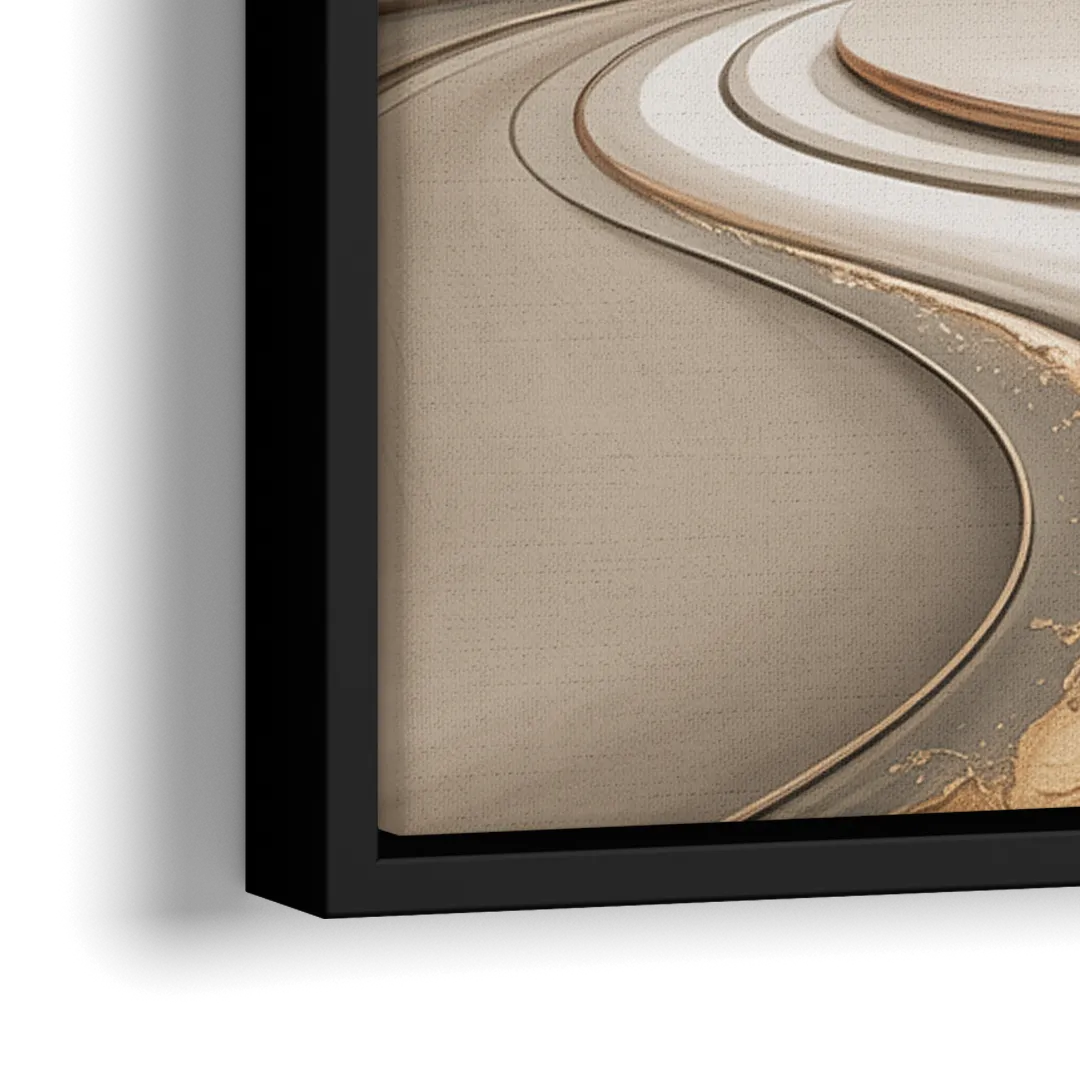 Serene Flow Beige Abstract - Close-Up Black Frame Canvas