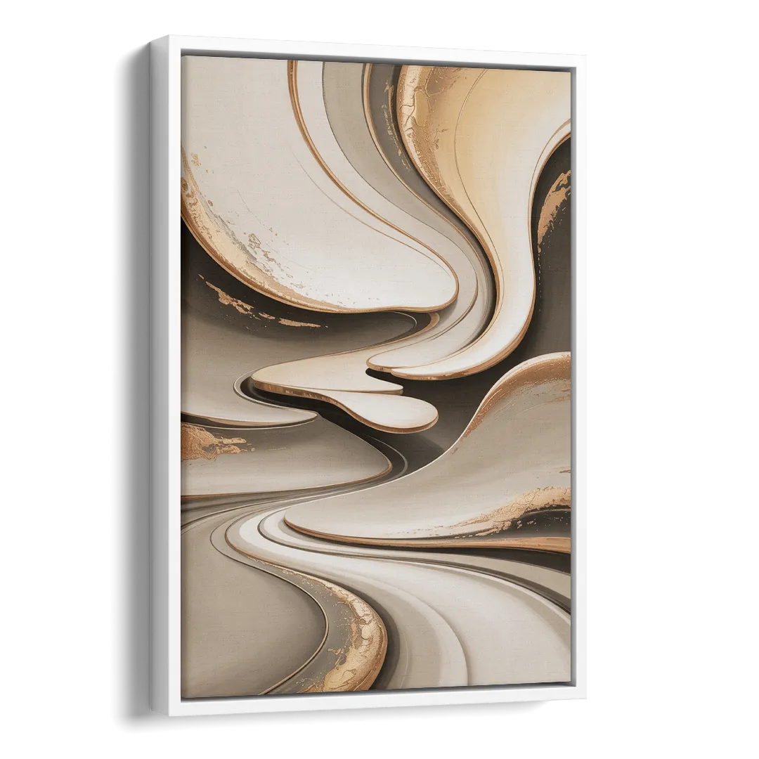 Serene Flow Beige Abstract Side - White Canvas Wall Art