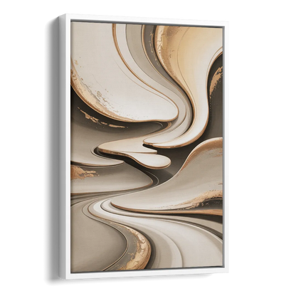Serene Flow Beige Abstract Side - White Canvas Wall Art