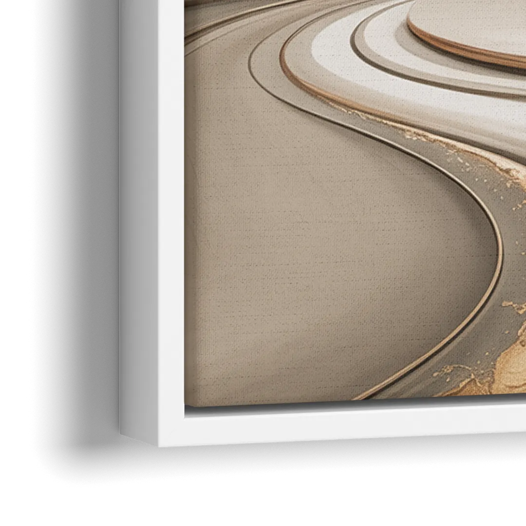 Serene Flow Beige Abstract - Close-Up White Frame Canvas