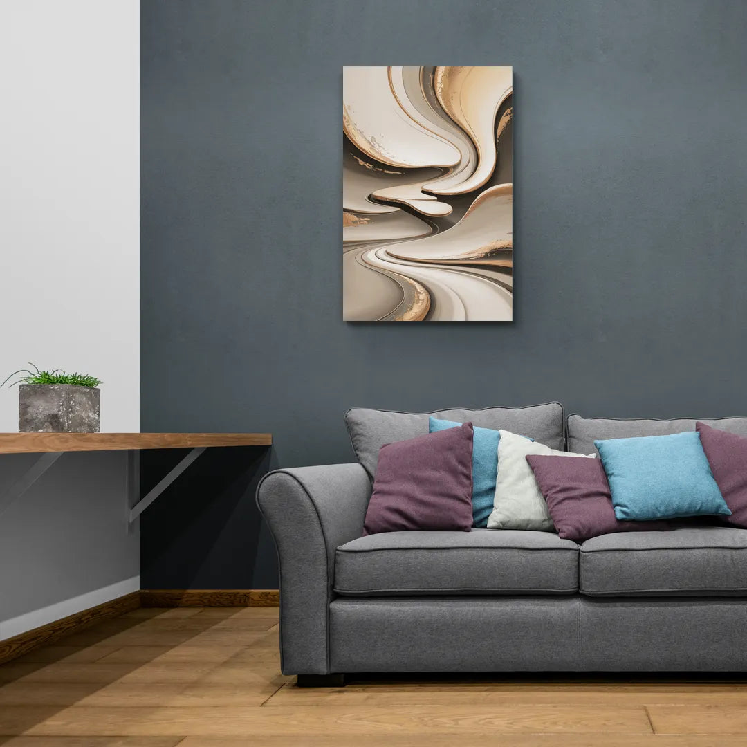 Serene Flow Beige Abstract - Canvas Wall Art Living Room
