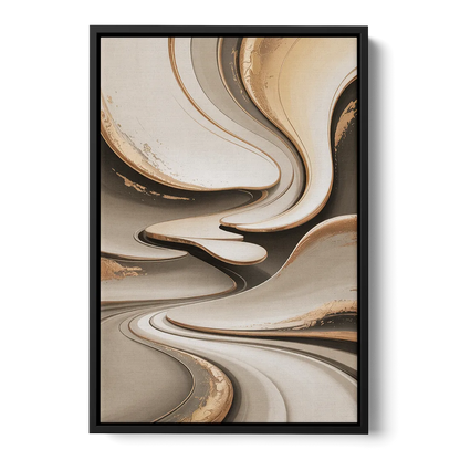 Serene Flow Beige Abstract - Black Frame Canvas