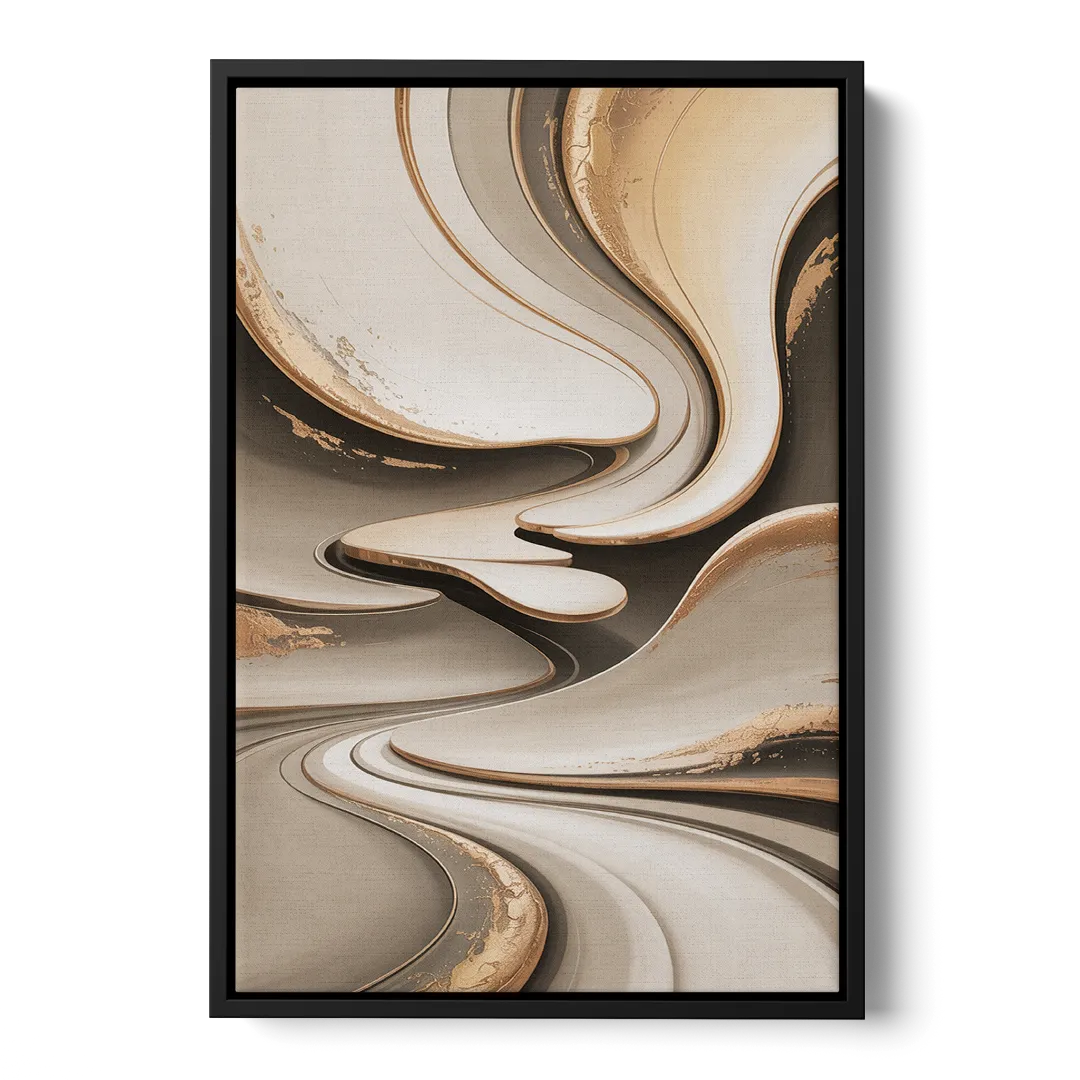 Serene Flow Beige Abstract Front - Black Canvas Wall Art