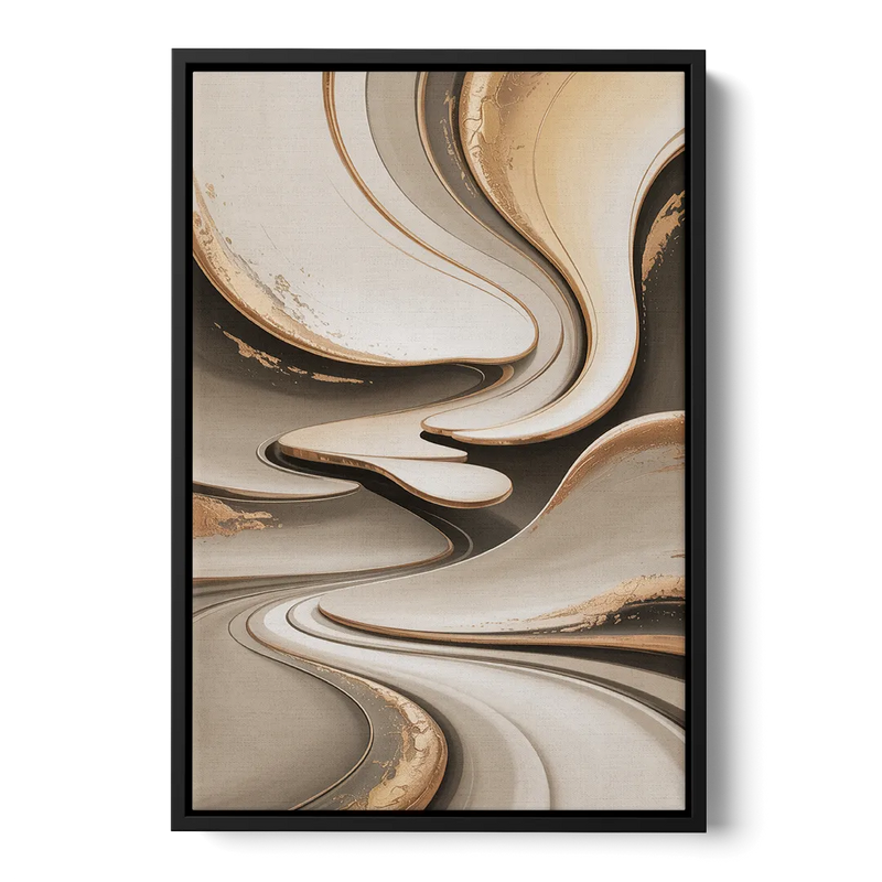 Serene Flow Beige Abstract Front - Black Canvas Wall Art