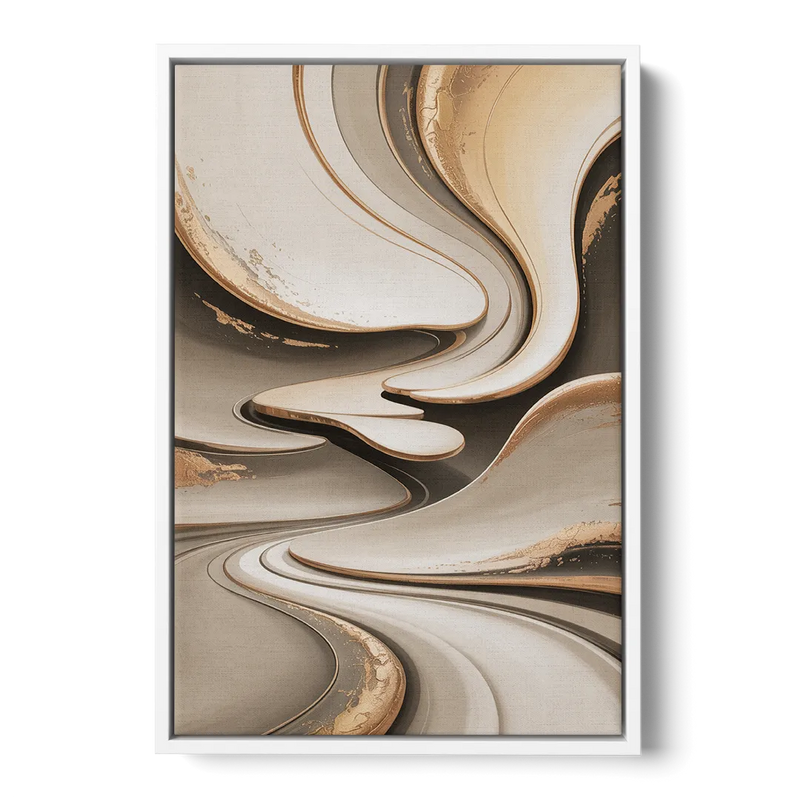 Serene Flow Beige Abstract Front - White Canvas Wall Art