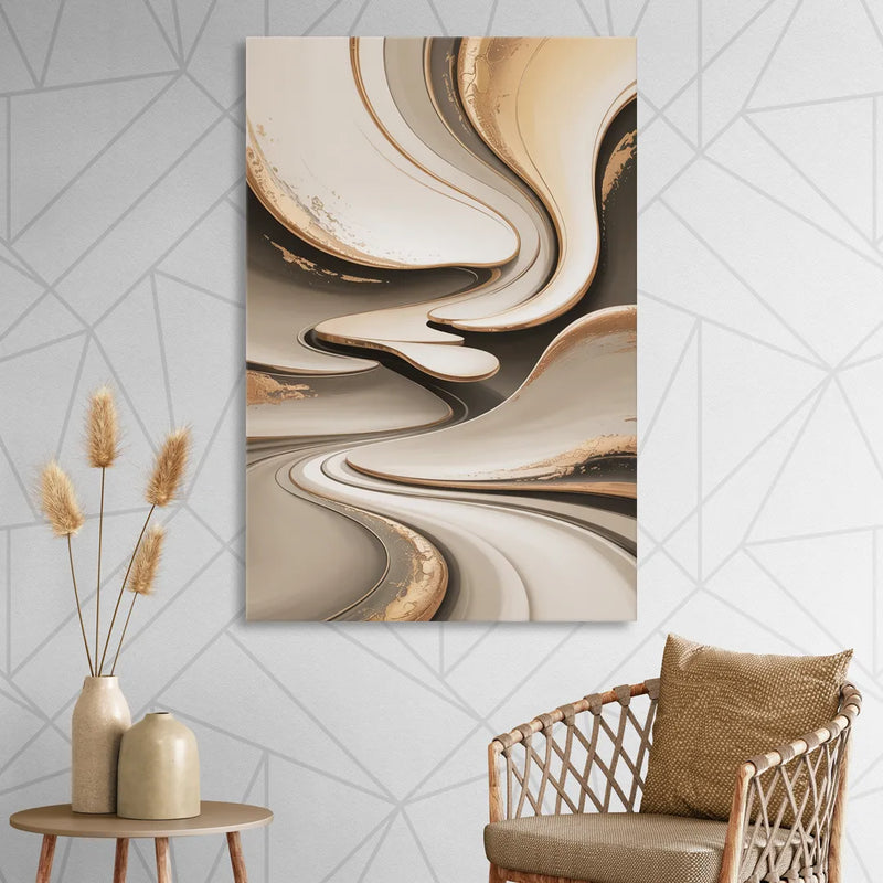 Serene Flow Beige Abstract Living Room - Canvas Wall Art