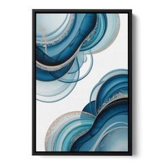 Serene Flowing Opulence Blue Abstract - Black Framed Canvas Wall Art - Front