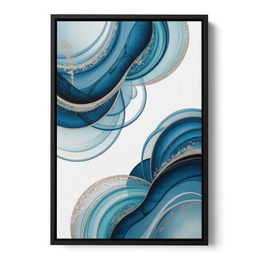 Serene Flowing Opulence Blue Abstract - Black Framed Canvas Wall Art - Front