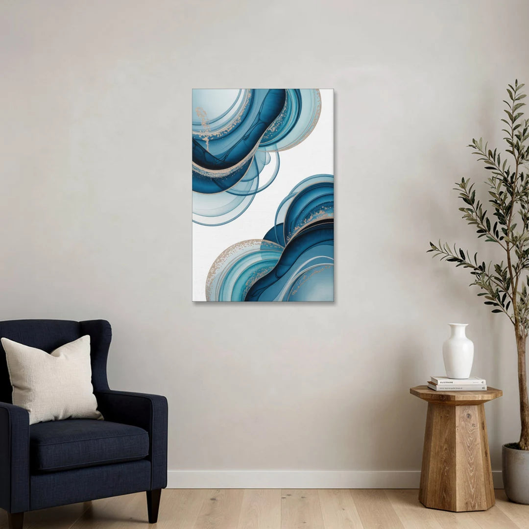 Serene Flowing Opulence Blue Abstract - Canvas Wall Art - Sofa - 24x36