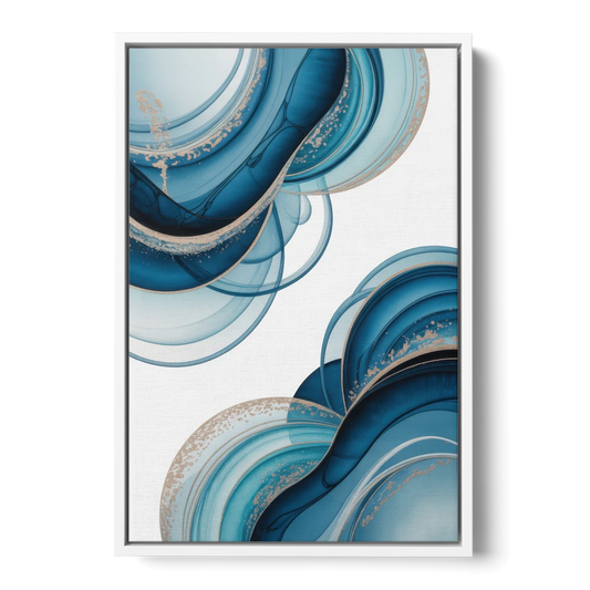 Serene Flowing Opulence Blue Abstract - White Framed Canvas Wall Art - Front
