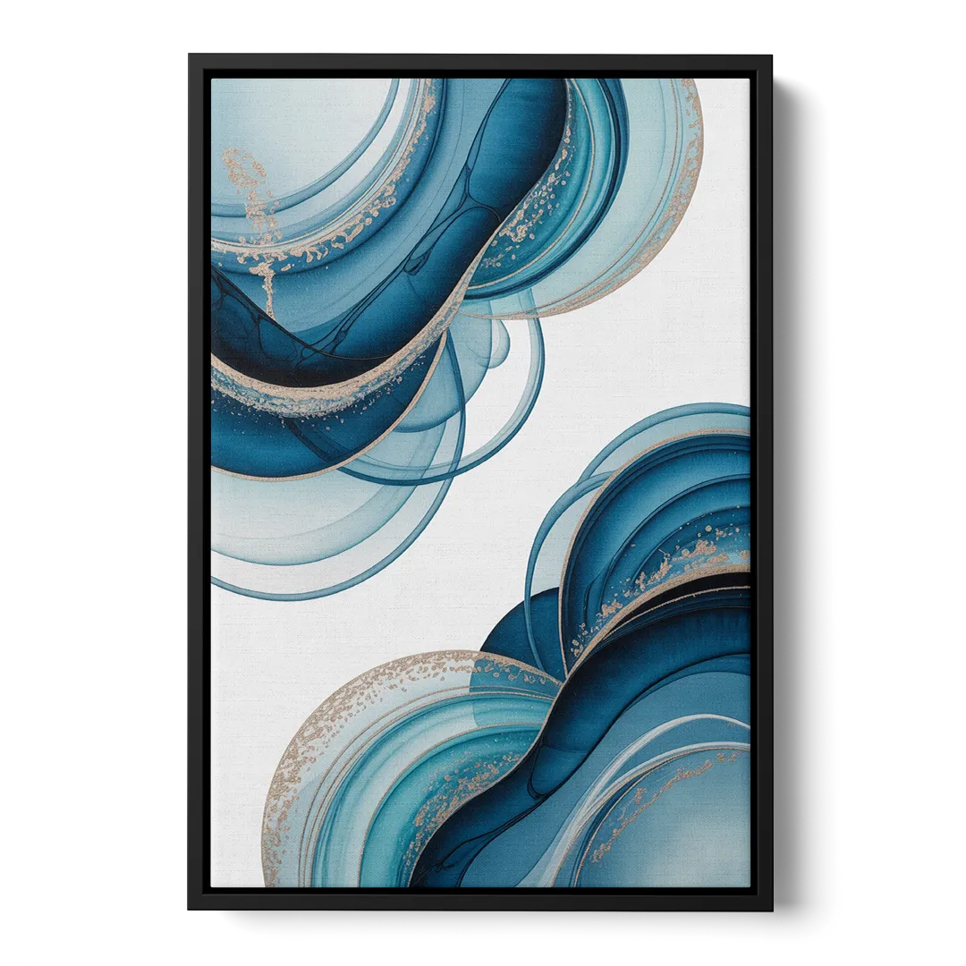 Serene Flowing Opulence Blue Abstract - Black Frame Canvas