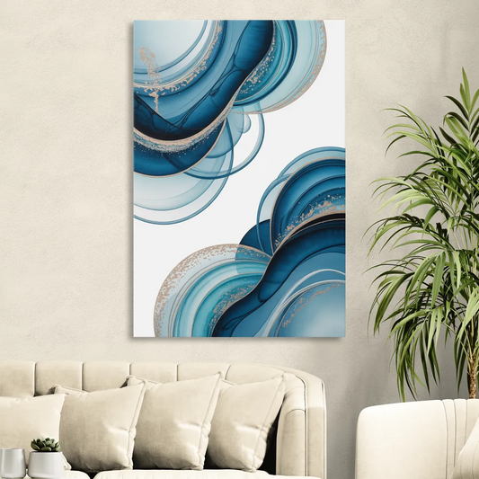 Serene Flowing Opulence Blue Abstract Living Room - Canvas Wall Art