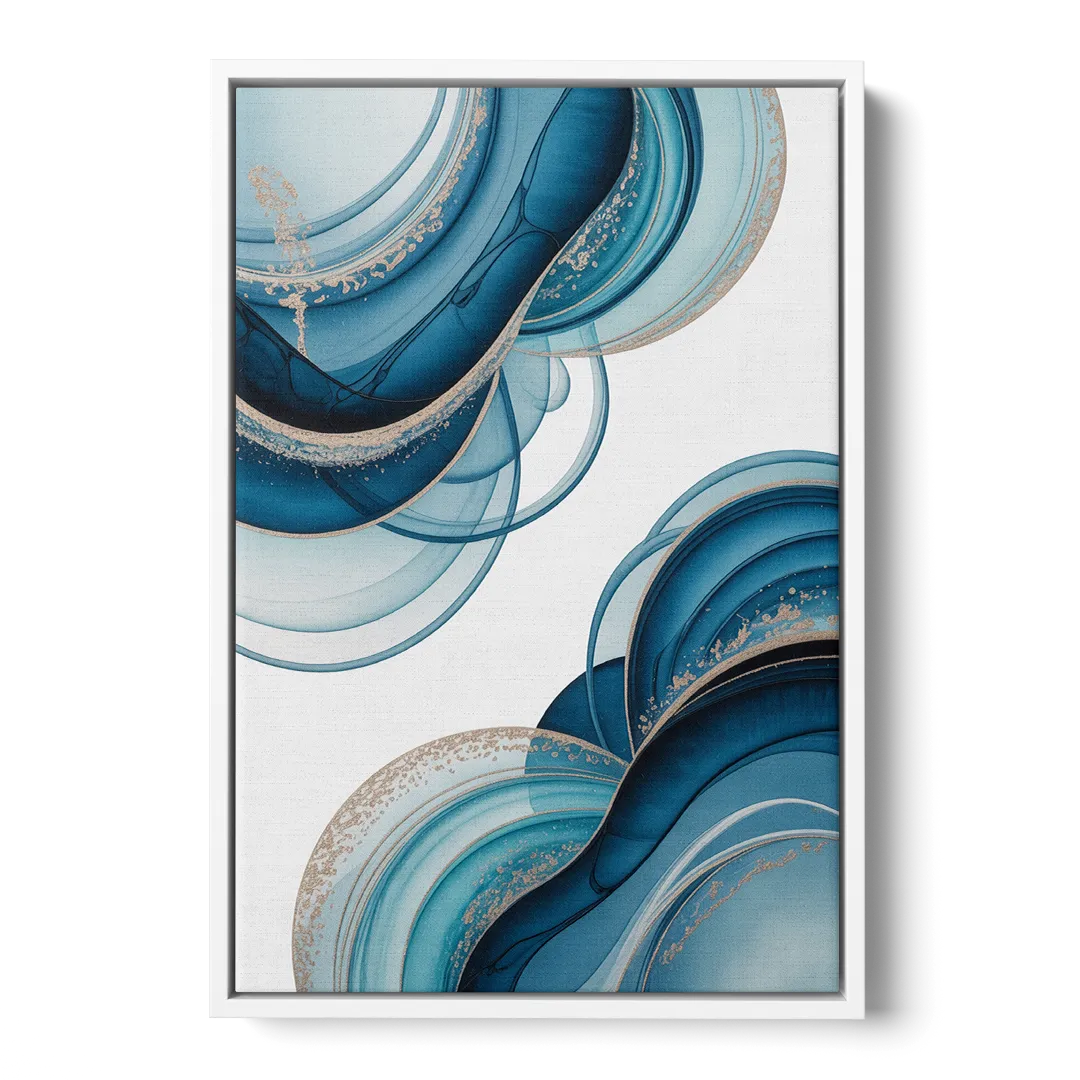 Serene Flowing Opulence Blue Abstract - White Frame Canvas