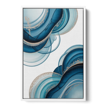 Serene Flowing Opulence Blue Abstract - White Frame Canvas