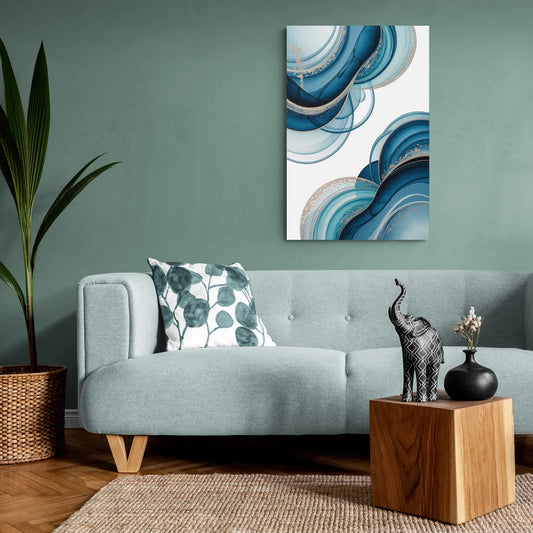 Serene Flowing Opulence Blue Abstract - Canvas Wall Art Living Room