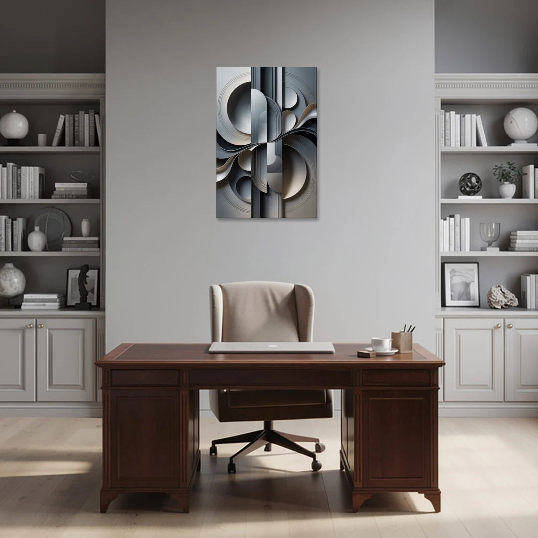 Serene Geometric Elegance Grey Abstract - Canvas Wall Art - Office - 24x36