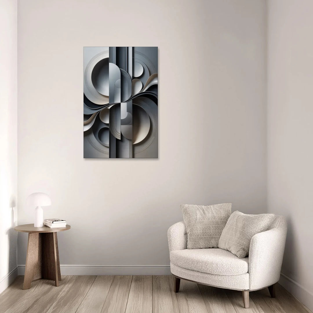 Serene Geometric Elegance Grey Abstract - Canvas Wall Art - Sofa - 24x36