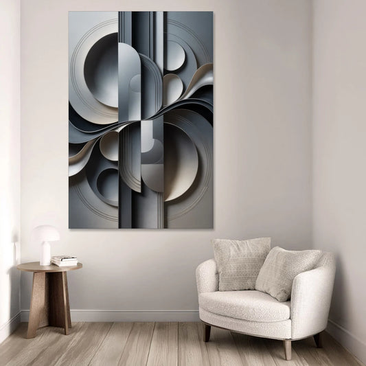 Serene Geometric Elegance Grey Abstract - Canvas Wall Art - Sofa - 40x60