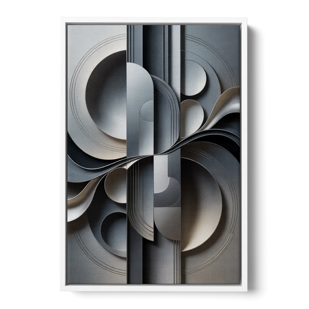 Serene Geometric Elegance Grey Abstract - White Frame Canvas