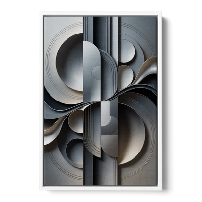 Serene Geometric Elegance Grey Abstract - White Frame Canvas