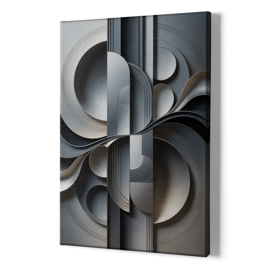 Serene Geometric Elegance Grey Abstract - Canvas Print Art Sides