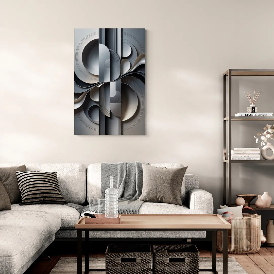 Serene Geometric Elegance Grey Abstract - Canvas Wall Art Living Room