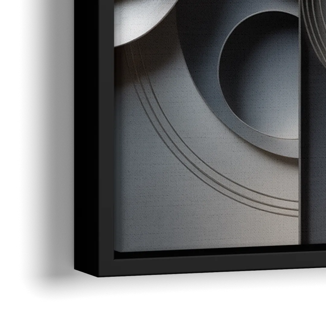 Serene Geometric Elegance Grey Abstract - Close-Up Black Frame Canvas