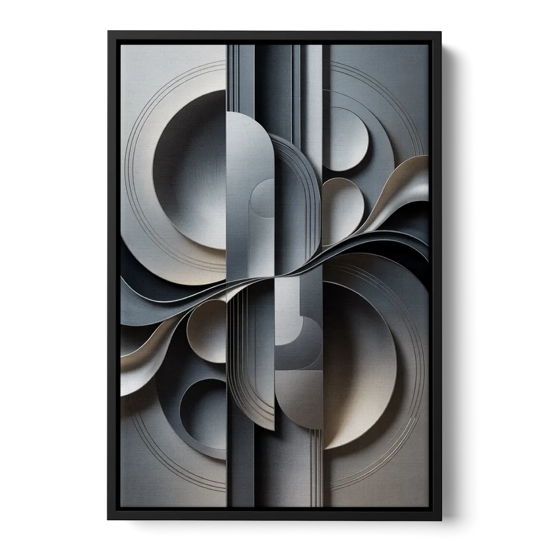 Serene Geometric Elegance Grey Abstract - Black Frame Canvas