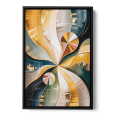Serene Geometric Elegance Yellow and Grey Abstract - Black Framed Canvas Wall Art - Front