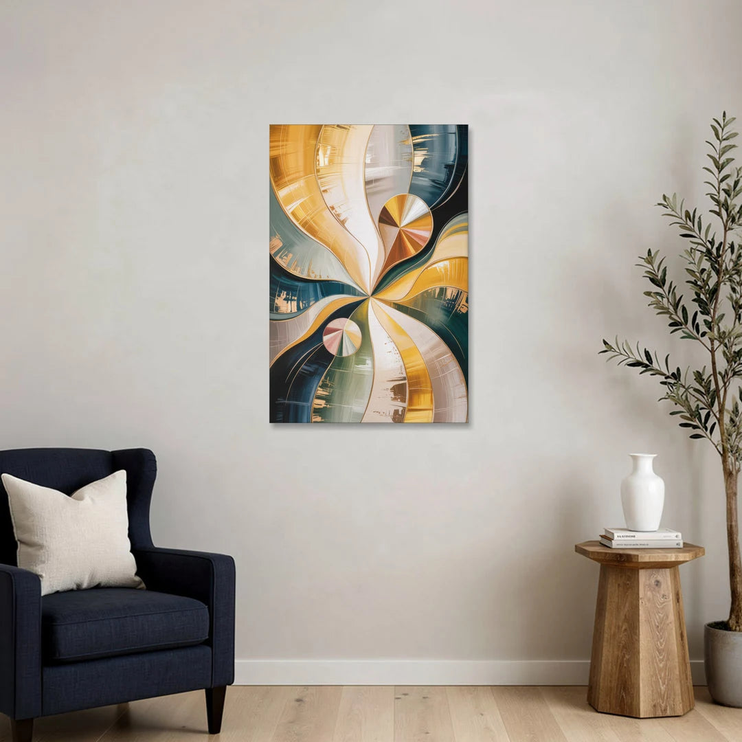 Serene Geometric Elegance Yellow and Grey Abstract - Canvas Wall Art - Sofa - 24x36
