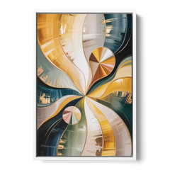 Serene Geometric Elegance Yellow and Grey Abstract - White Framed Canvas Wall Art - Front